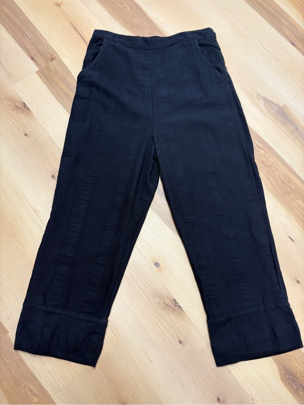 Free People Beach Cotton Linen Wide Leg Side Button Pants Navy Size L